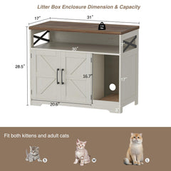 Halitaa cat litter box enclosure side view shows compact farmhouse white end table.