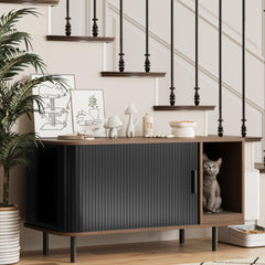 Halitaa cat litter enclosure front view with sliding door for space-saving privacy