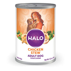 Halo Healthy Grains wet dog food can with chicken in broth offers premium nutrition.