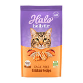 Halo Holistic Chicken Cat Food bag front highlights cage-free chicken as main protein.