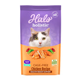 Halo Holistic Chicken Recipe bag front displays cage-free chicken for premium cat nutrition.
