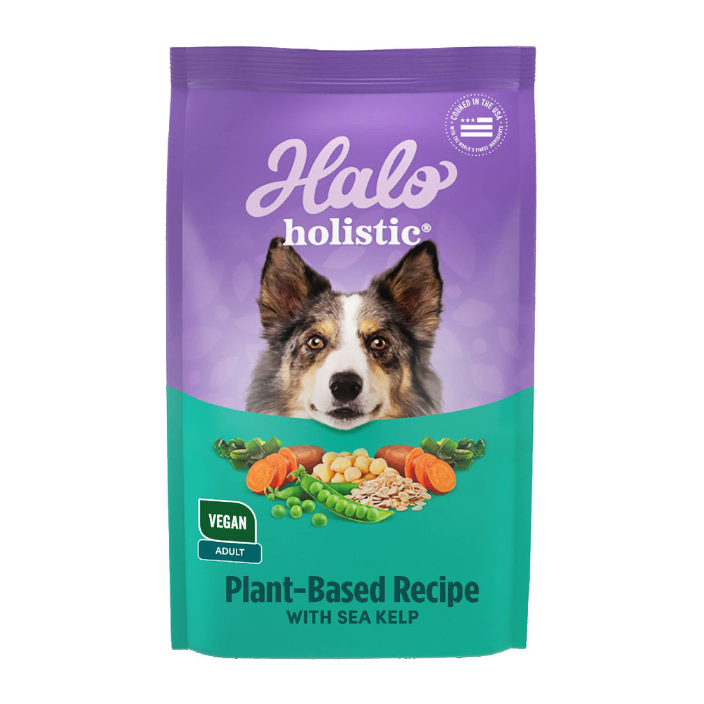 Halo Holistic Vegan Dog Food 3.5 lb bag for complete adult nutrition.