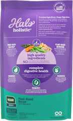 Halo Holistic Vegan Dog Food kibble close-up showing plant-based formula for dogs.