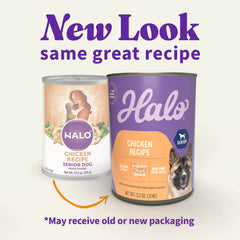 Halo senior wet food close-up with glucosamine and chondroitin for joint support