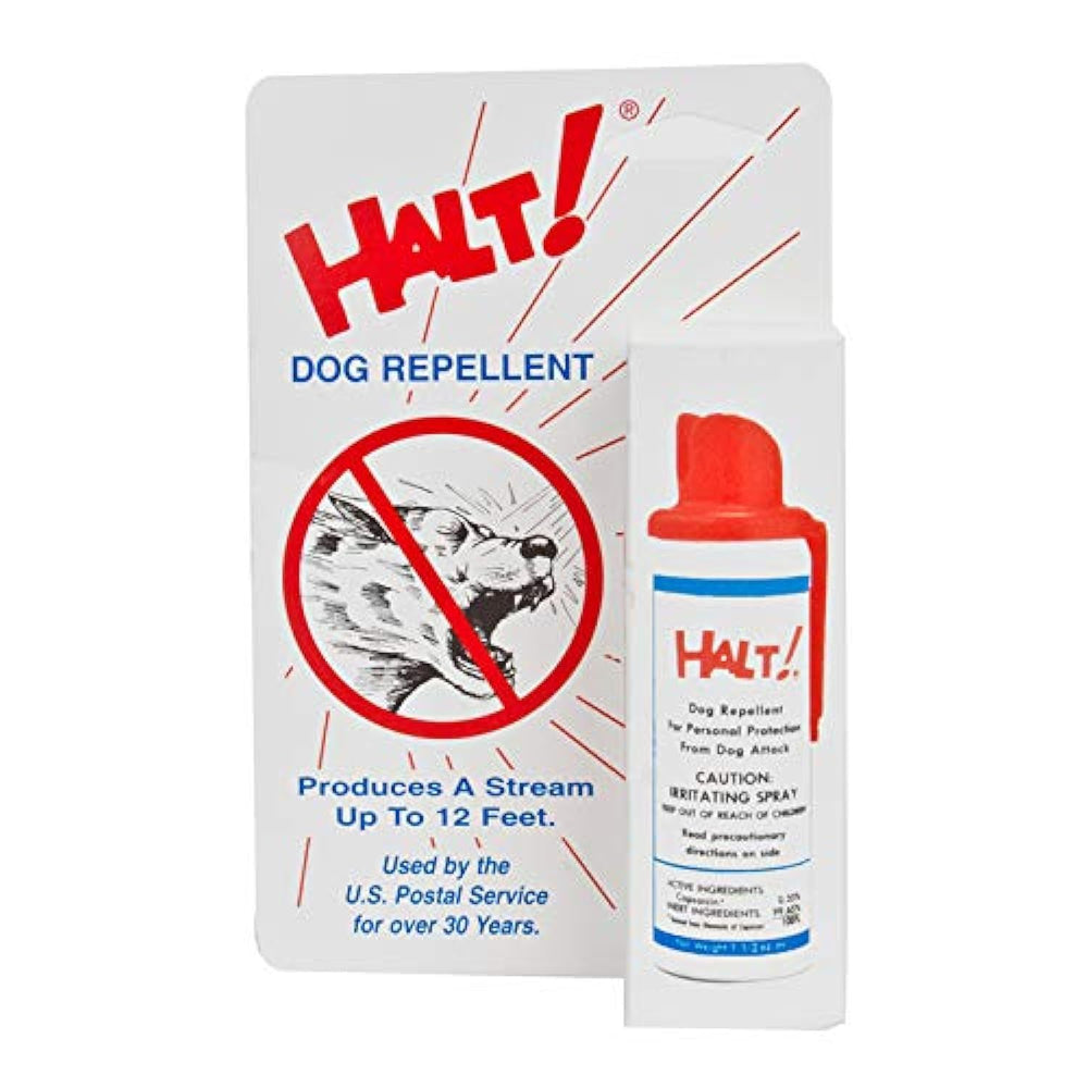 Halt! dog repellent aerosol can ready for quick outdoor deterrence