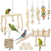 Hamiledyi 13Pcs parrot swing toy set mounted in cage for climbing and chewing