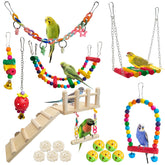 Hamiledyi 17pcs parrot swing toys perches in cage for active play and climbing.