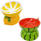 Hamiledyi ceramic raised cat bowl tilted-food with watermelon pattern keeps meals tidy for cats