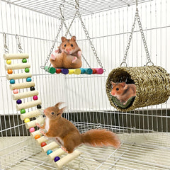 Hamiledyi hamster hanging hammock provides a cozy resting spot in natural wood design.