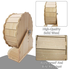 Hamiledyi wooden wheel in use with small rodent highlights natural exercise routine.
