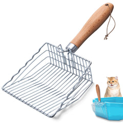 Handzee cat litter scoop with ergonomic wooden handle for comfortable scooping.