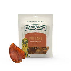 Hank and Roy pig ears packaging shows individually wrapped treats for freshness.