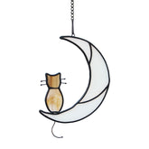 HAOSUM orange tabby cat on moon stained glass suncatcher brightens windows for comforting memories