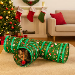 Haourlife Christmas Cat Tunnel assembly—easy setup for at-home use.