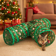 Haourlife Christmas Cat Tunnel peek holes—interactive hide-and-pounce for kittens.