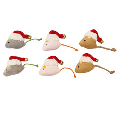Haourlife christmas catnip mice pack with festive hats for interactive holiday play.