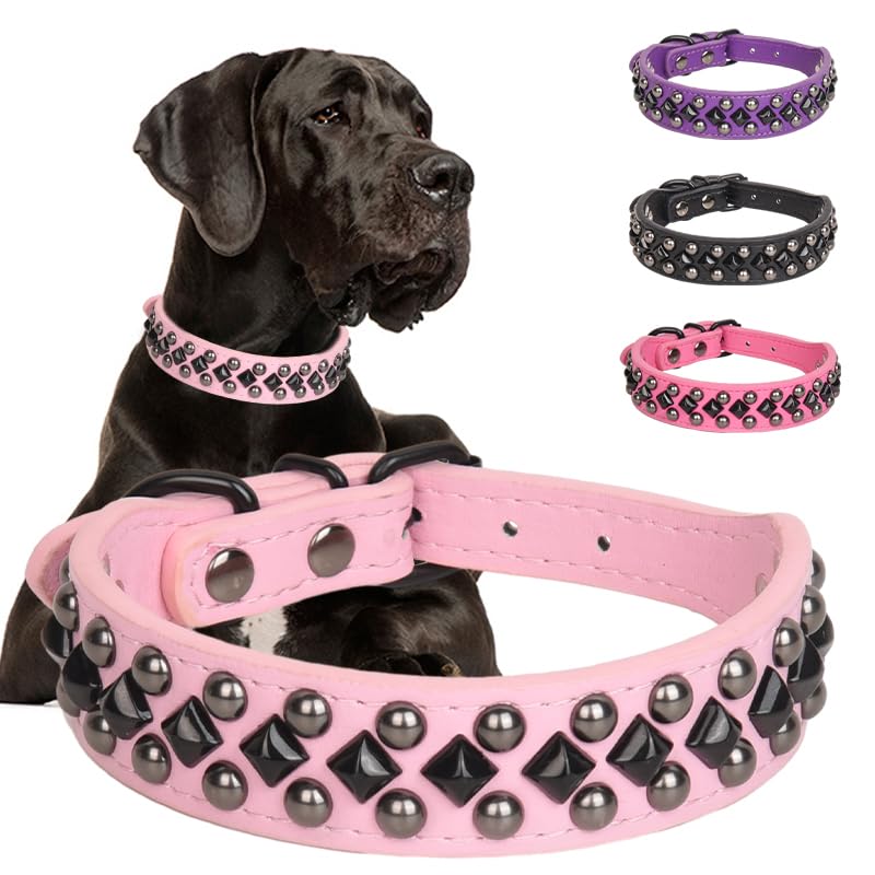 Haoyueer dog collar spiked pink detail shows durable PU leather for daily wear and style.