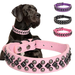 Haoyueer dog collar spiked pink detail shows durable PU leather for daily wear and style.