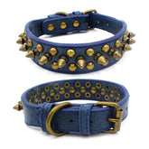 haoyueer spiked dog collar blue1 front view shows durable PU leather for daily walks