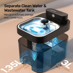 HAPAW cat water fountain battery compartment view highlights portable, continuous hydration during outages.
