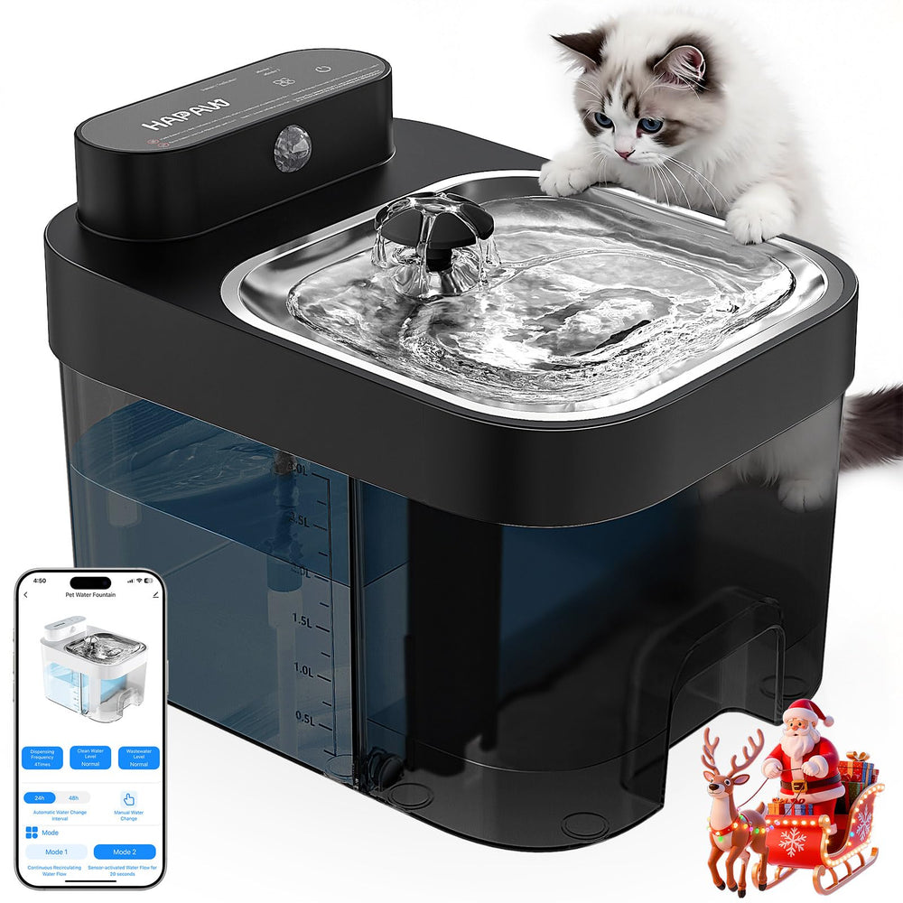 HAPAW cat water fountain front view for convenient indoor hydration and clean drinking water.