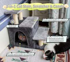 Hapineko 3-in-1 stairs condo interior demonstrates cozy, washable cat condo for restful naps.