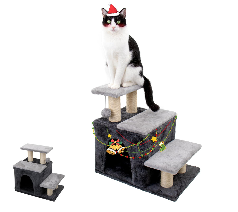 Hapineko 3-in-1 pet stairs side view shows stable access for senior cats and small dogs.