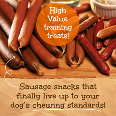 Happy Howie's Beef Sausage Treat closeup—real meat flavor and chewy texture.