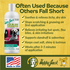 Happy Jack Itch No More foamy application on coat promotes gentle cleansing.