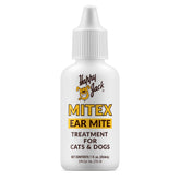 Happy Jack Mitex bottle front for at-home ear mite treatment.