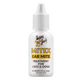 Happy Jack Mitex ear mite treatment bottle closeup for easy at-home dosing.