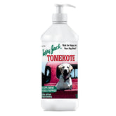 Happy Jack Tonekote bottle pour showing easy dosing for dogs' daily skin support.