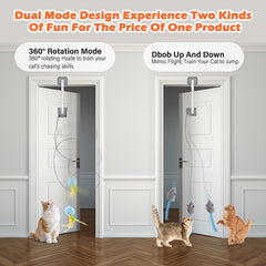 HappyCode Rechargeable Cat Teaser 360° spin motion highlights immersive rotation for chase