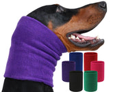 Harbyel calming hoodie with dog ear protector on a sleepy dog helps soothe anxiety.