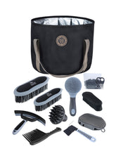 Harrison Howard horse grooming kit front view in black for organized grooming