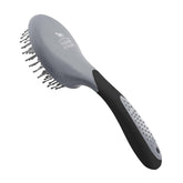 Harrison Howard mane and tail brush front view with ergonomic arc handle for steady grooming.