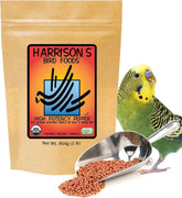 Harrison's High Potency Pepper packaging highlights organic ingredients for small birds.
