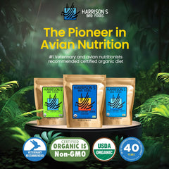 Harrison's Pepper Lifetime Coarse in feeding bowl demonstrating balanced nutrition for medium to large birds