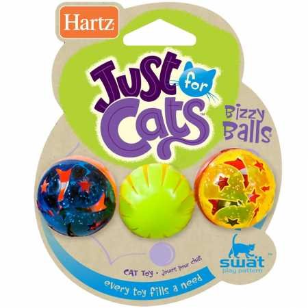 Hartz Bizzy Balls rolling cat toy with bells promotes active play.