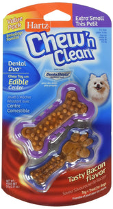 Hartz Chew'n Clean Dental Duo toy for extra small dogs promotes longer chew sessions.