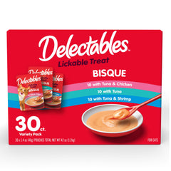 Hartz Delectables Bisque chicken-tuna pouch highlights a flavorful protein blend for mealtime appeal