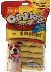 Hartz Oinkies pig skin twists chews pack with 20-count, satisfying canine chewing urges.