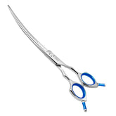 HASHIMOTO dog grooming scissors curved blade close-up for precise trimming.