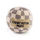 Haute Diggity Dog Checker Chewy Vuiton Ball design enhances stylish fetch sessions
