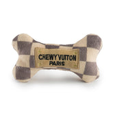Haute Diggity Dog Checker Chewy Vuiton Bone front view for stylish paw-friendly play.