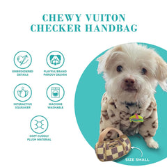 Haute Diggity Dog Checker Chewy Vuiton Handbag plush material feels soft yet durable for extended games