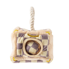 Haute Diggity Dog Checker Chewy Vuiton trunk closeup shows soft plush texture for cuddles.