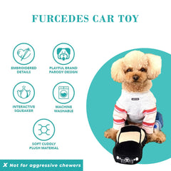 Haute Diggity Dog Furcedes Car Toy embroidery details, adds playful premium designer appeal.