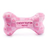 Haute Diggity Dog Pink Checker Chewy Vuiton Bone plush toy ideal for playful fetch.