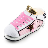 Haute Diggity Dog Pink Golden Pooch Tennis Shoe toy front view with squeaker for interactive play
